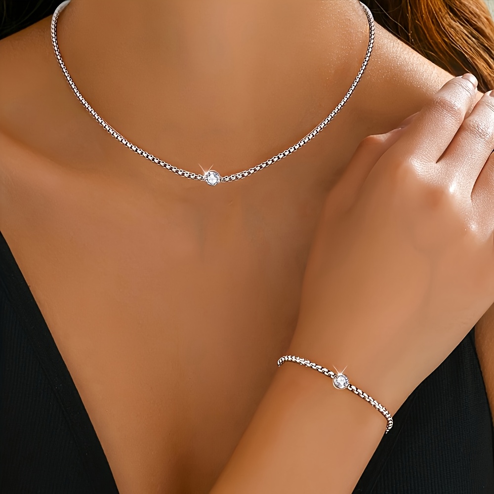2pcs 316 Stainless Steel Square Necklace and Bracelet Set with Pendant Chain